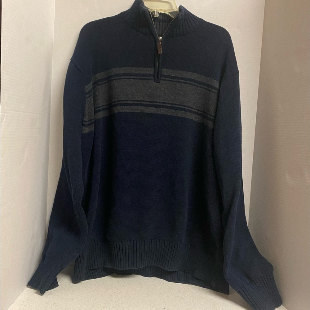 Eddie Bauer Men's Quarter Zip Sweater in Navy and Charcoal (chunky)